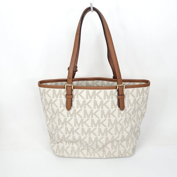 Michael Kors Jet Set Large Signature Tote Shoulder Bag Logo Womens - Picture 2 of 12